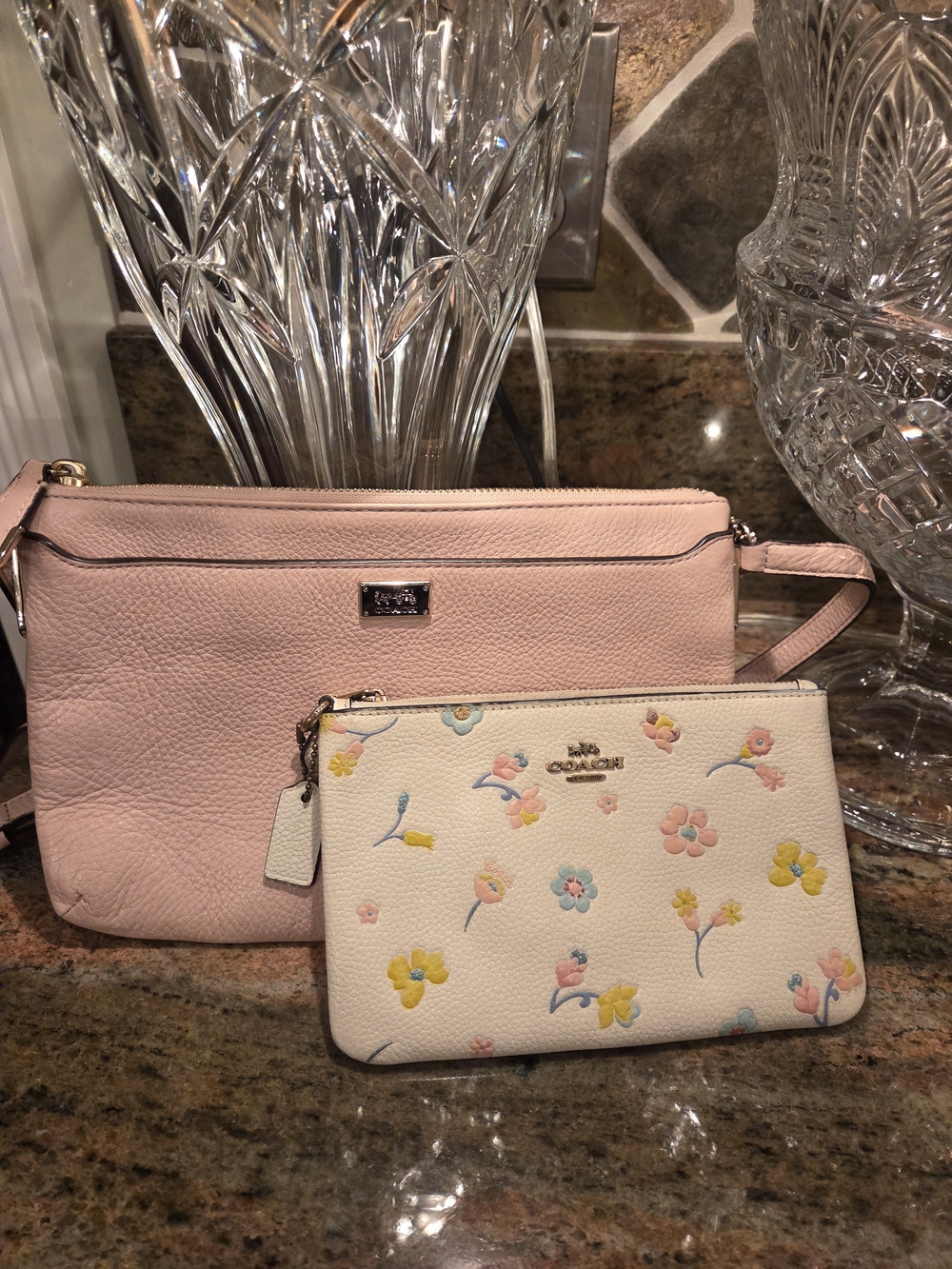 Coach Pink Leather Crossbody Bag and Floral Wristlet Set